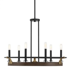 Icarus Collection 6-Light Chandelier in Burnished Brass with Walnut Frame Lighting One V6-L1-2931-6-170