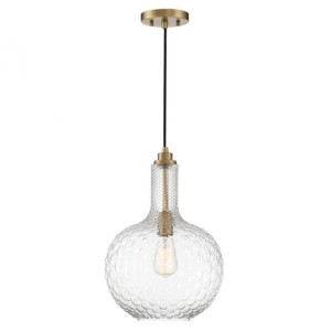 Kantor Collectoin 1-Light Pendant in Warm Brass with Clear Hobnail Glass Shade Lighting One V6-L7-2930-1-322