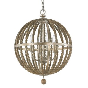 Lowell Collection 4-Light Pendant in Tuscan Bronze with Natural Wood Beads Open Frame Shade Capital Lighting 4794TZ