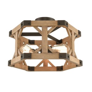 Structure Collection 3-Light Semi Flush Mount in Oil Rubbed Bronze and Natural Wood Elk Home 33321/3