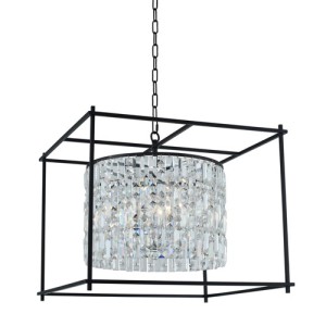Joni Collection 24” Pendant in Matte Black with Firenze Crystal Center Kalco 036153-052-FR001