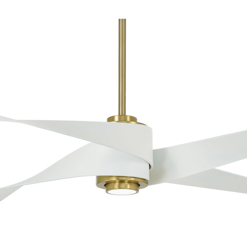 Artemis IV Collection 64” 3-Blade Ceiling Fan in Soft Brass with Flat White Blades and Integrated LED Light Minka Aire F903L-SBR/WHF