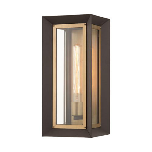 Lowry Collection 1-Light Outdoor Wall Mount Sconce in Bronze and Patina Brass with Beveled Glass Panels Troy Lighting B4052-TBZ/PBR