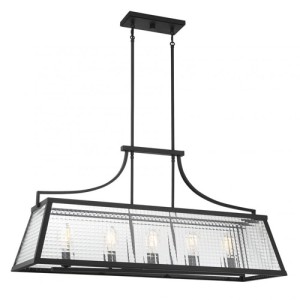 Elias Collection 5-Light Linear Chandelier in Matte Black with Clear Ribbed Glass Panels Savoy House V6-L1-6841-5-89