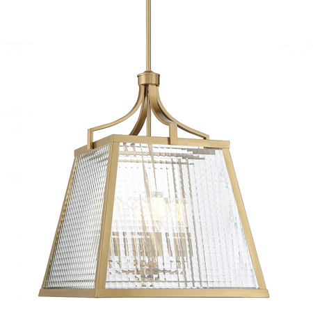 Elias Collection 4-Light Pendant in Warm Brass with Clear Ribbed Glass Panes Lighting One V6-L3-6840-4-322