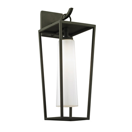 Mission Beach Collection 1-Light Outdoor Wall Mount Lantern in Black with Opal Glass Shade Troy Lighting B6352