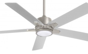 Stout Collection 54” 5-Blade Ceiling Fan in Brushed Nickel with Silver Blades and Integrated Opaque Glass LED Light Minka Aire F619L-BN