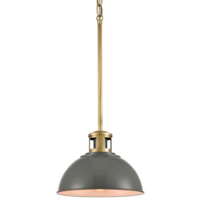 Lyndon Collection 1-Light Mini Pendant with Gray Dome Shade and Gray Brass Accents Elk Home 89007/1