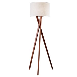 Brooklyn Collection 1-Light Floor or Table Lamp with Walnut Tripod Base and White Textured Linen Shade Adesso 3227-15