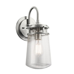 Lyndon Collection 1-Light Outdoor Wall Mount Lantern in Brushed Aluminum and Clear Seedy Glass Shade Kichler 49445BA