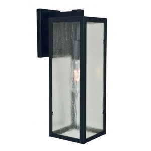 Erie Collection 1-Light Outdoor Wall Mount Lantern in Satin Black with Clear Water Glass Panels Lighting One V4-L1173