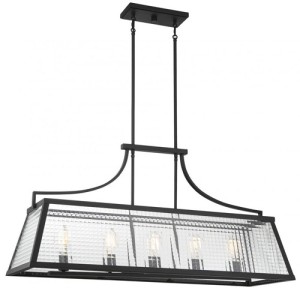 Elias Collection 5-Light Linear Chandelier in Matte Black with Clear Ribbed Glass Panes Lighting One V6-L1-6841-5-89