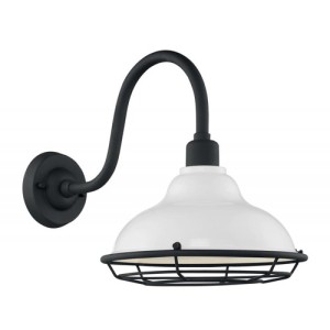 Newbridge Collection 1-Light Outdoor Wall Mount Lantern in Gloss White or Gloss Black with Textured Black Cage Nuvo 60/7022