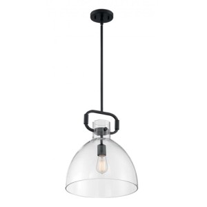 Teresa Collection 1-Light Bell Pendant in Matte Black with Clear Glass Shade Nuvo 60/7152