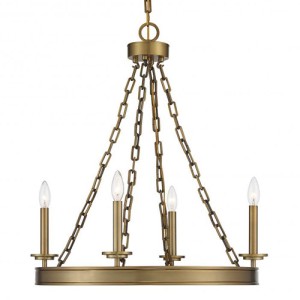 Seville Collection 4-Light Chandelier in Warm Brass with Geometric Square Linked Chain Accents Savoy House 1-4403-4-322