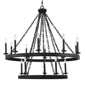 Seville Collection 15-Light Tiered Chandelier in Matte Black with Geometric Square Linked Chain Accents Savoy House 1-4406-15-89