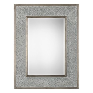 Draven Collection 52” H x 40” W Rectangular Mirror in Heavily Textured Iron with Silver Leaf Inner/Outer Frames Uttermost 09286