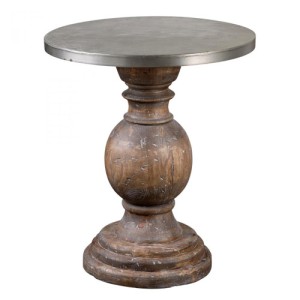 Bythe Collection Wooden Side Table in Reclaimed Fir with Aluminum Sheeting Top Uttermost 24491