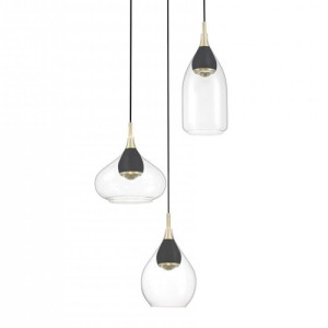 Arabesque Collection 3-Light LED Pendant in Coal and Brushed Gold with Clear Glass Shades George Kovacs P5463-884-L