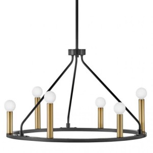 Lazlo Collection 6-Light Chandelier in Black with Lacquered Brass Candle Sleeves Lark 83155BK