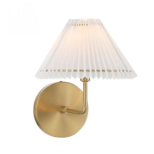 Meridian Collection 1-Light Wall Sconce in Natural Brass with Crisp White Pleated Fabric Shade Savoy House M90105NB