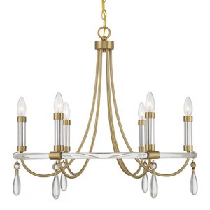 Mayfair Collection 6-Light Chandelier in Warm Brass with Chrome and Long Crystal Drops Savoy House 1-7716-6-195