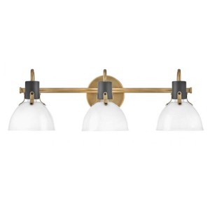 Argo Collection 3-Light Bath Vanity in Heritage Brass with Black and Cased Opal Glass Shades Hinkley 51113HB