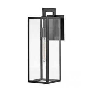 Max Collection 1-Light Outdoor Wall Mount Lantern in Black with Clear Glass Panels Hinkley 2594BK