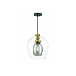 Amesbury Collection 1-Light Pendant in Coal and Aged Brass with Inner Smoke Gray / Outer Clear Glass Shades Minka Metropolitan N6660-865