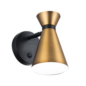 Pin-Up Collection 1-Light LED Swing Arm Wall Light in Black with Aged Brass Metal Shade WAC BL-57108-BK/AB