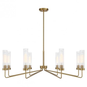 Baker Collection 8-Light Chandelier in Warm Brass with Slim Clear Ribbed Glass Chimney Shades Savoy House 1-8860-8-322