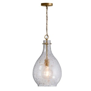 Rabun Collection 1-Light Pendant in Patinated Brass with Stone Seeded Glass Shade Capital Lighting 333813PA-472