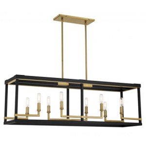 Union Estates Collection 8-Light Linear Island Light in Coal and Soft Brass with Open Frame Minka-Lavery 2118-726