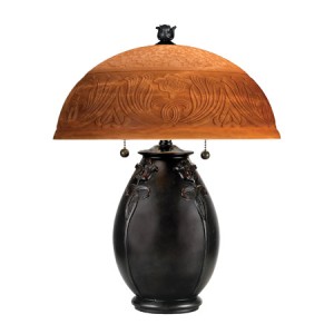 Glenhaven Collection 2-Light Table Lamp with Sculpted Resin Base and Etched Glass Art Nouveau Shade Quoizel QJ6781TR