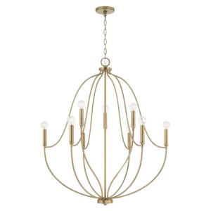 Madison Collection 9-Light Chandelier in Aged Brass with Candelabra Sleeves Capital Lighting 447091AD