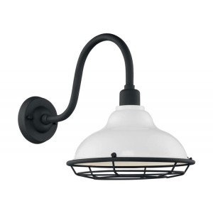 Newbridge Collection 1-Light Outdoor Wall Mount Lantern in Gloss White and Textured Black with Caged Shade Nuvo 60/7022