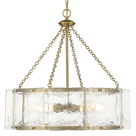 Genry Collection 5-Light Pendant in Warm Brass with Handmade Rippled Glass Paned Shade Savoy House 1-8200-5-322