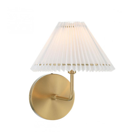 Meridian Collection 1-Light Wall Sconce in Natural Brass with Crisp White Fabric Pleated Shade Savoy House M90105NB