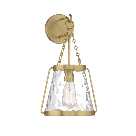 Crawford Collection 1-Light Wall Sconce in Warm Brass with Clear Water Glass Shade Savoy House 9-1801-1-322