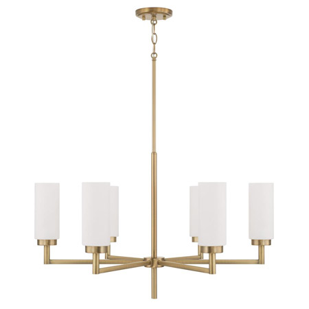 Alyssa Collection 6-Light Chandelier in Aged Brass with White Faux Alabaster Glass Shades Capital Lighting 451761AD