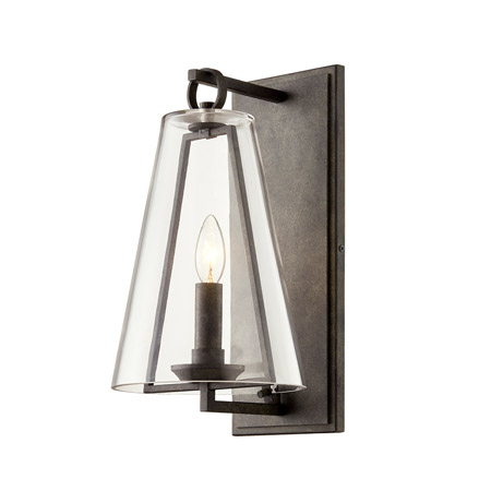 Adamson Collection 1-Light Outdoor Wall Mount Sconce in French Iron with Clear Triangular Shade Troy Lighting B7401-FRN