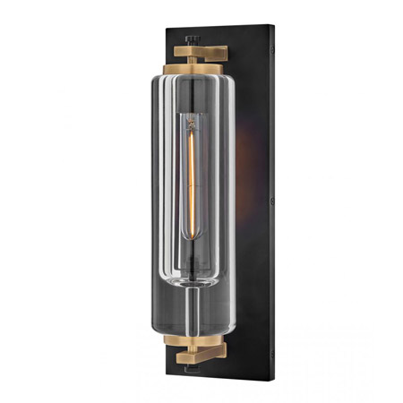 Lourde Collection 1-Light Outdoor Wall Mount Lantern in Black and Heritage Brass with Clear Heavy Layered Glass Shade Hinkley 28920BK-LL