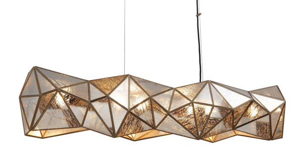 Geo Gem Collection 6-Light Island Light in Artisan Brass with Antique Reflecting Mercury Pane Glass Shade Metropolitan N1696-863