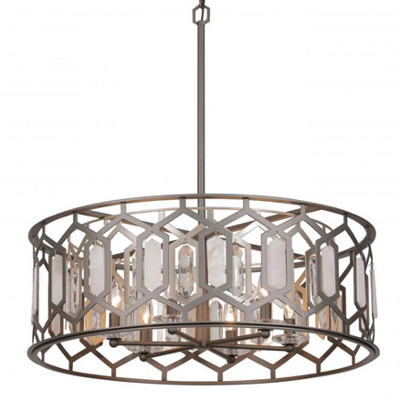 Hexly Collection 6-light Pendant in Bronze & Sultry Silver with Clear Crystal and Alabaster Stone Accented Shade Minka-Lavery 3587-795