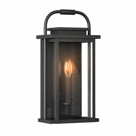 Remington Collection 1-Light Outdoor Wall Mount Lantern in Black with Clear Glass Shades Lighting One V1-28800MB