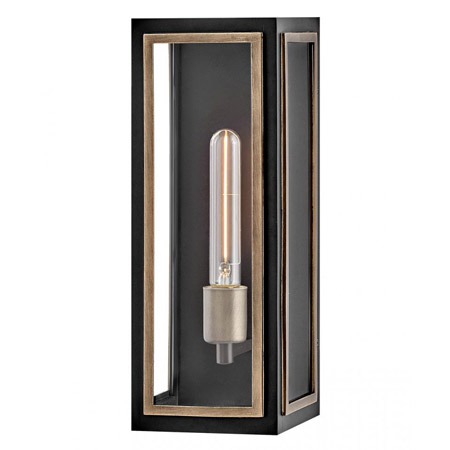 Shaw Collection 1-Light Outdoor Wall Mount Lantern in Black with Burnished Brass Accents Hinkley 12980BK