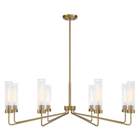 Baker Collection 8-Light Chandelier in Warm Brass with Slim Clear Ribbed Glass Shades Savoy House 1-8860-8-322