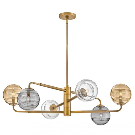 Oberon Collection 6-Light Chandelier in Heritage Brass with Multi-Colored Swirl Glass Globe Shades Fredrick Ramond FR30506HBR