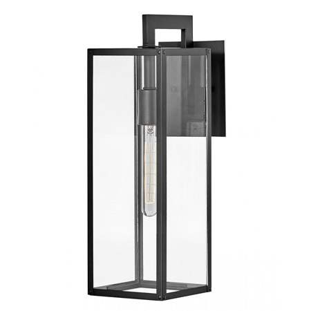 Max Collection 1-Light Outdoor Wall Mount Lantern in Black with Clear Glass Panels Hinkley 2594bk
