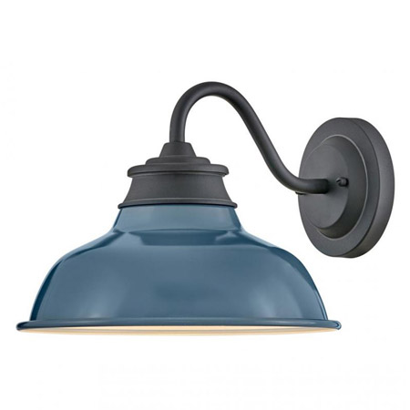 Wallace Collection 1-Light Outdoor Wall Mount Gooseneck Barn Lantern in Museum Black with Denim Blue Shade Hinkley 23080MB-DBU